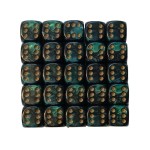 14mm Pearl Spot Dice - Pack of 25 Green with Gold Spots